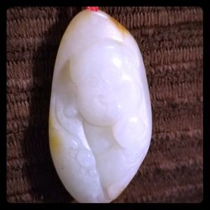 Hand carved white jade buddha pendant & necklac